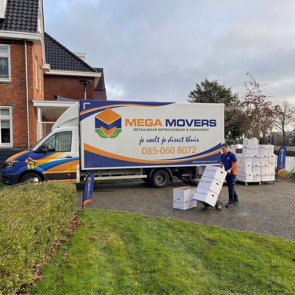 Verhuiswagen van Mega Movers onderweg